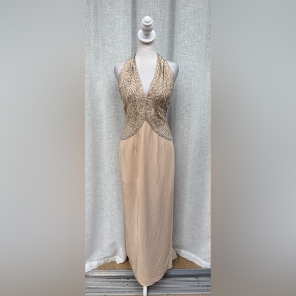 Stephen Yearick soft pink halter maxi beaded top dress - Picture 2 of 15
